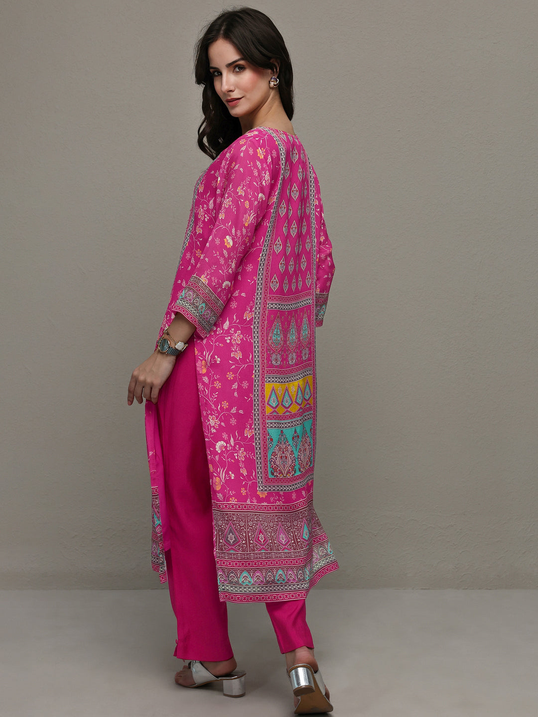  Pink Ethnic Printed Chinon Straight Kurta 