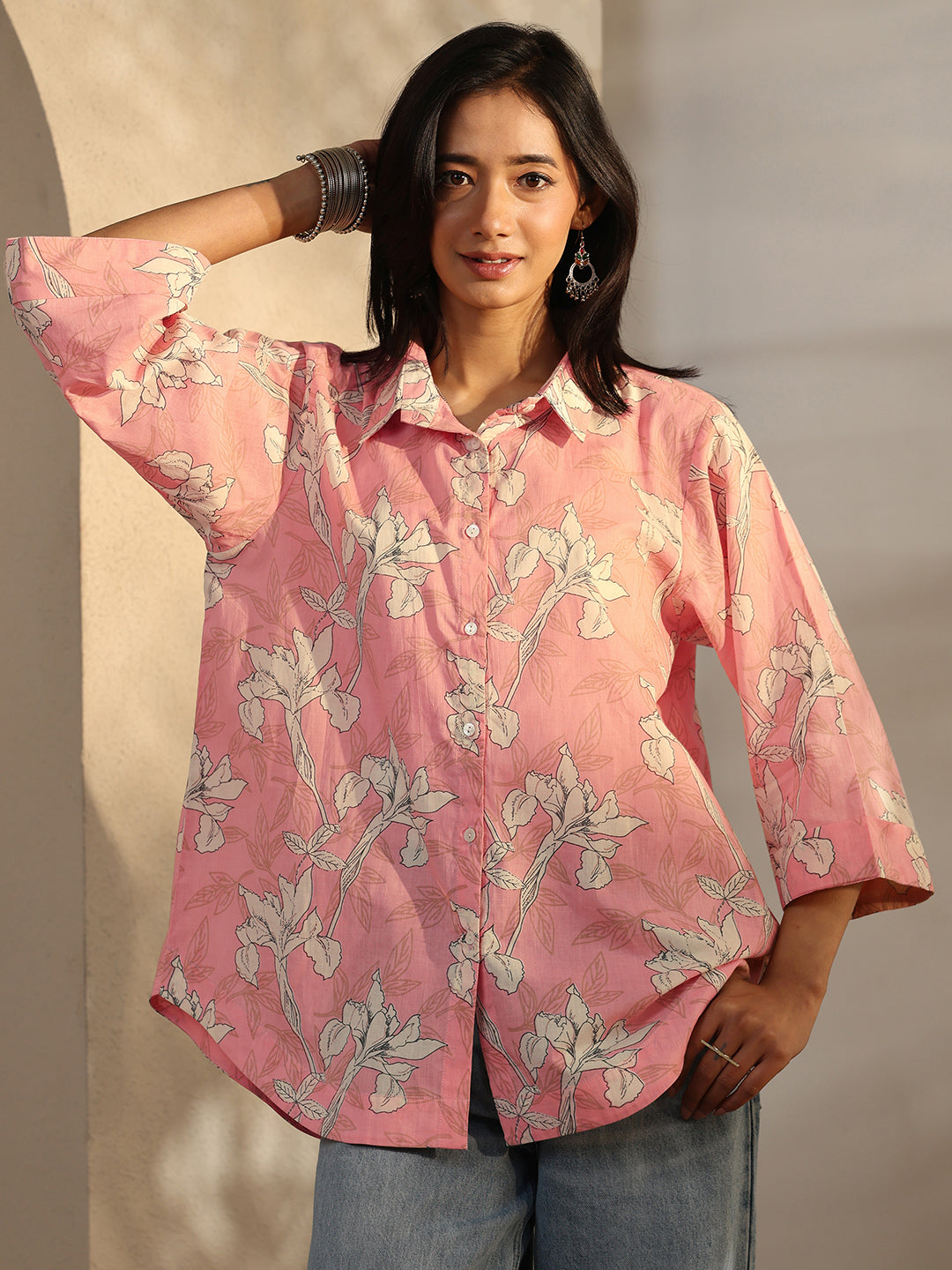 libas Peach Printed Cotton Straight Shirt-picture-13
