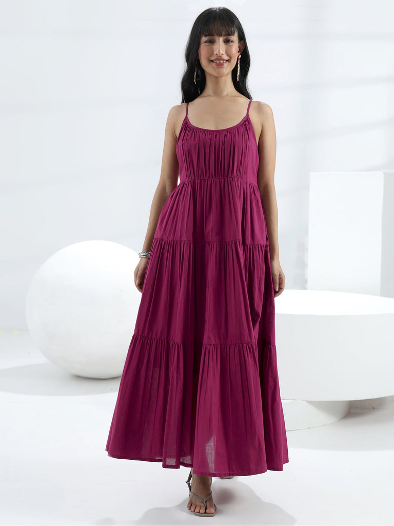 Libas Burgundy Solid Cotton One-Piece Dress