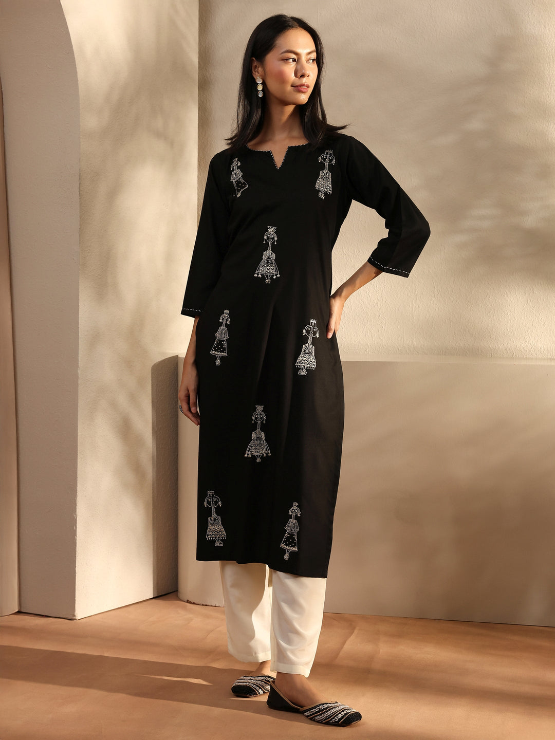  Rust Embroidered Rayon Straight Kurta 