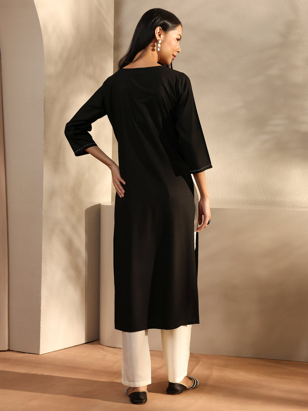  Rust Embroidered Rayon Straight Kurta 