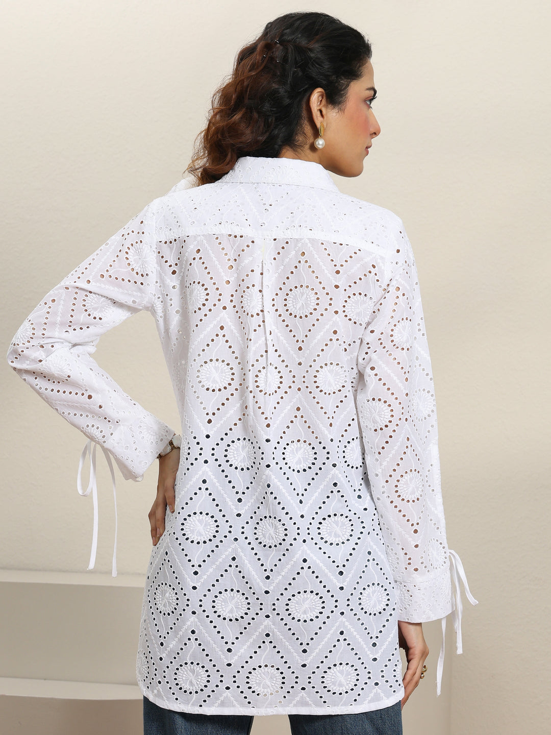  White Self Design Cotton Shirt 