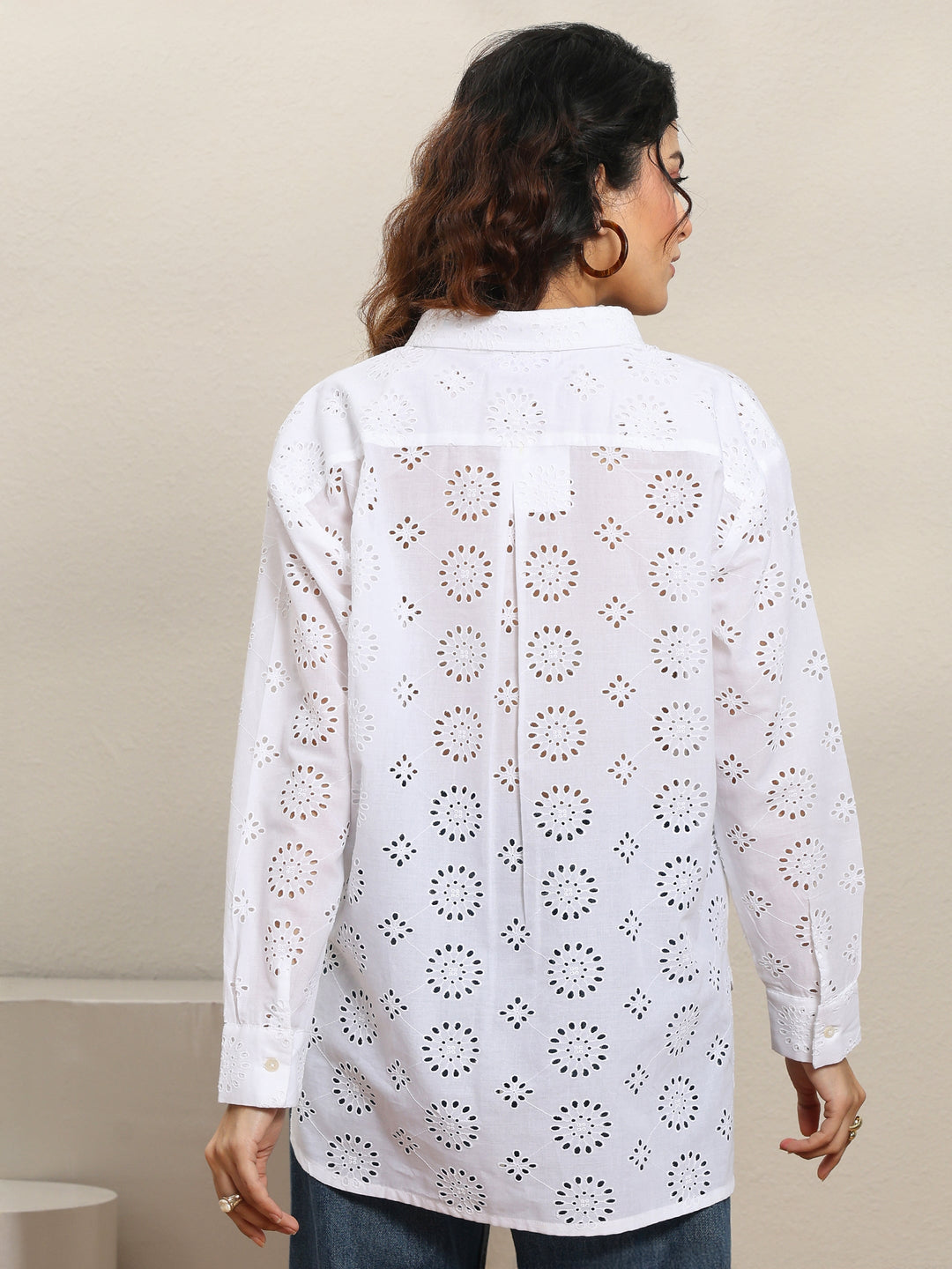  White Self Design Cotton Shirt 