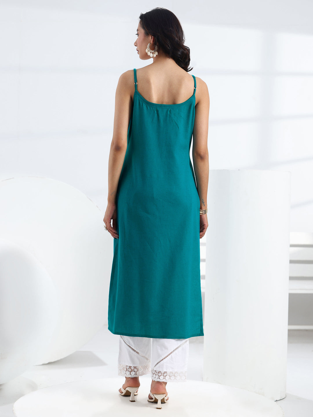  Blue Quirky Design Embroidered Cotton Straight Kurta 