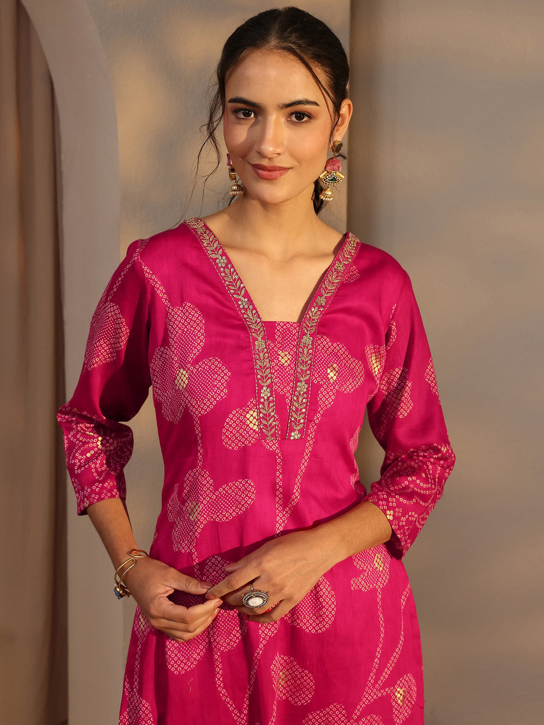  Pink Bandhani Printed Cotton Straight Kurta 