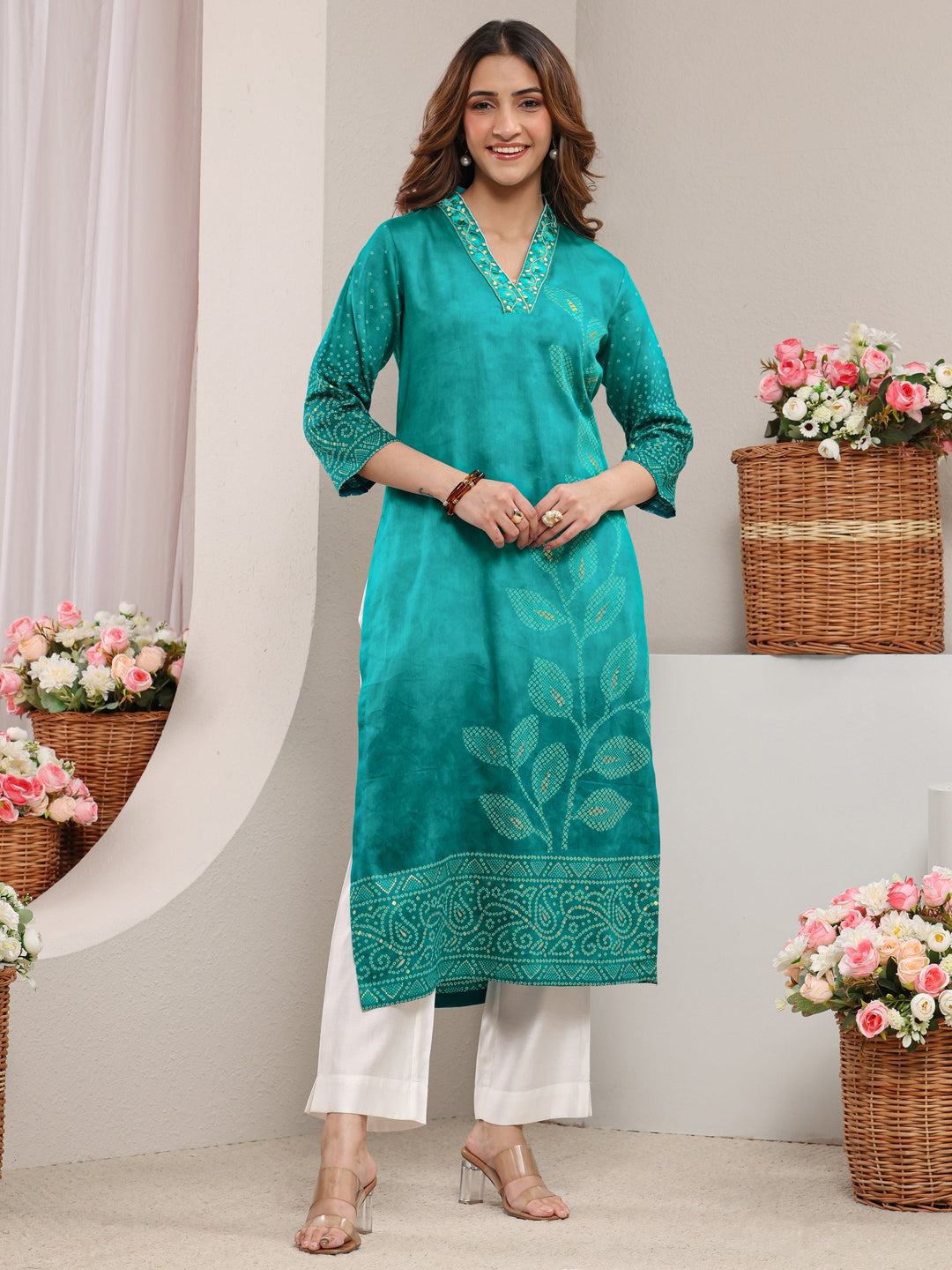  Blue Tropical Printed Cotton Straight Kurta 