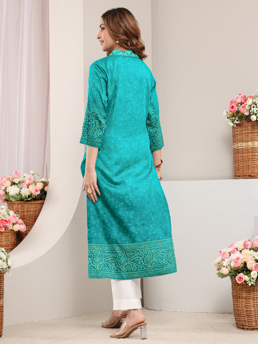  Blue Tropical Printed Cotton Straight Kurta 