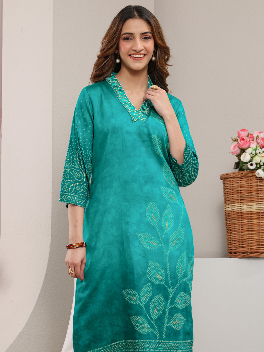  Blue Tropical Printed Cotton Straight Kurta 