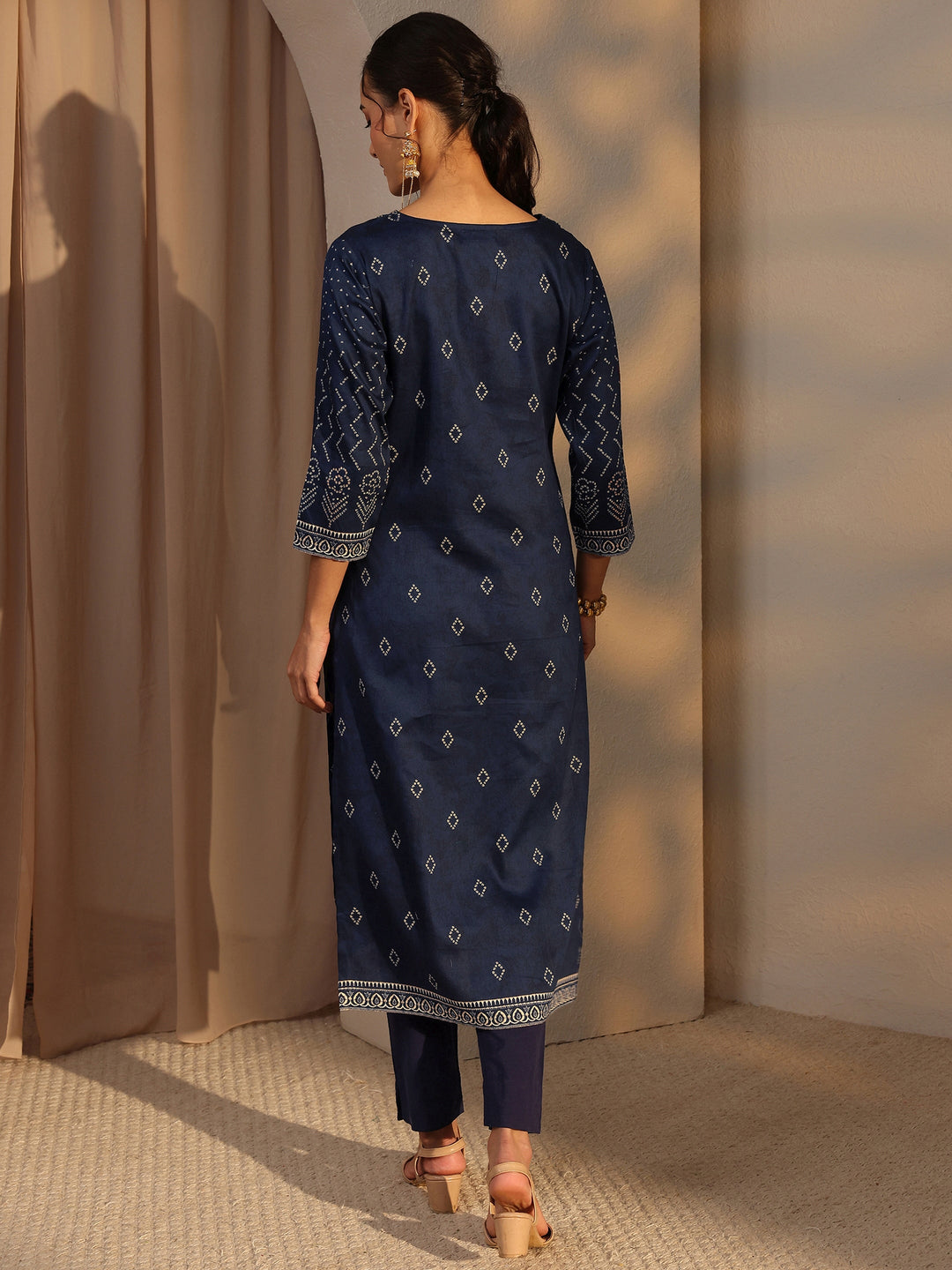  Blue Bandhani Printed Cotton Straight Kurta 