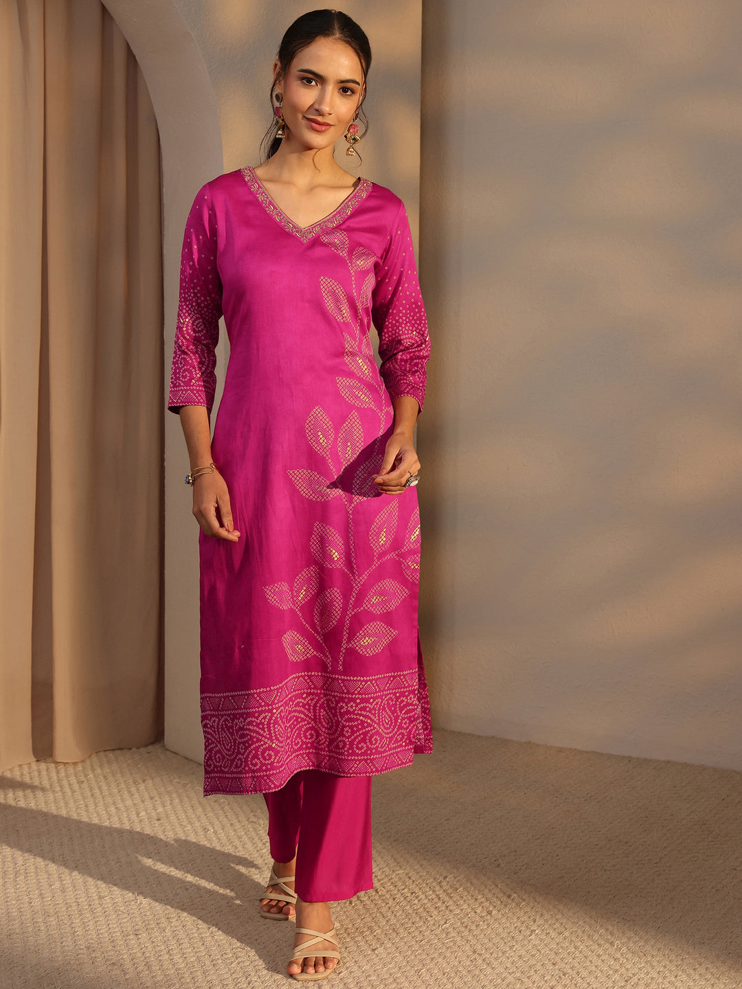  Pink Bandhani Printed Cotton Straight Kurta 