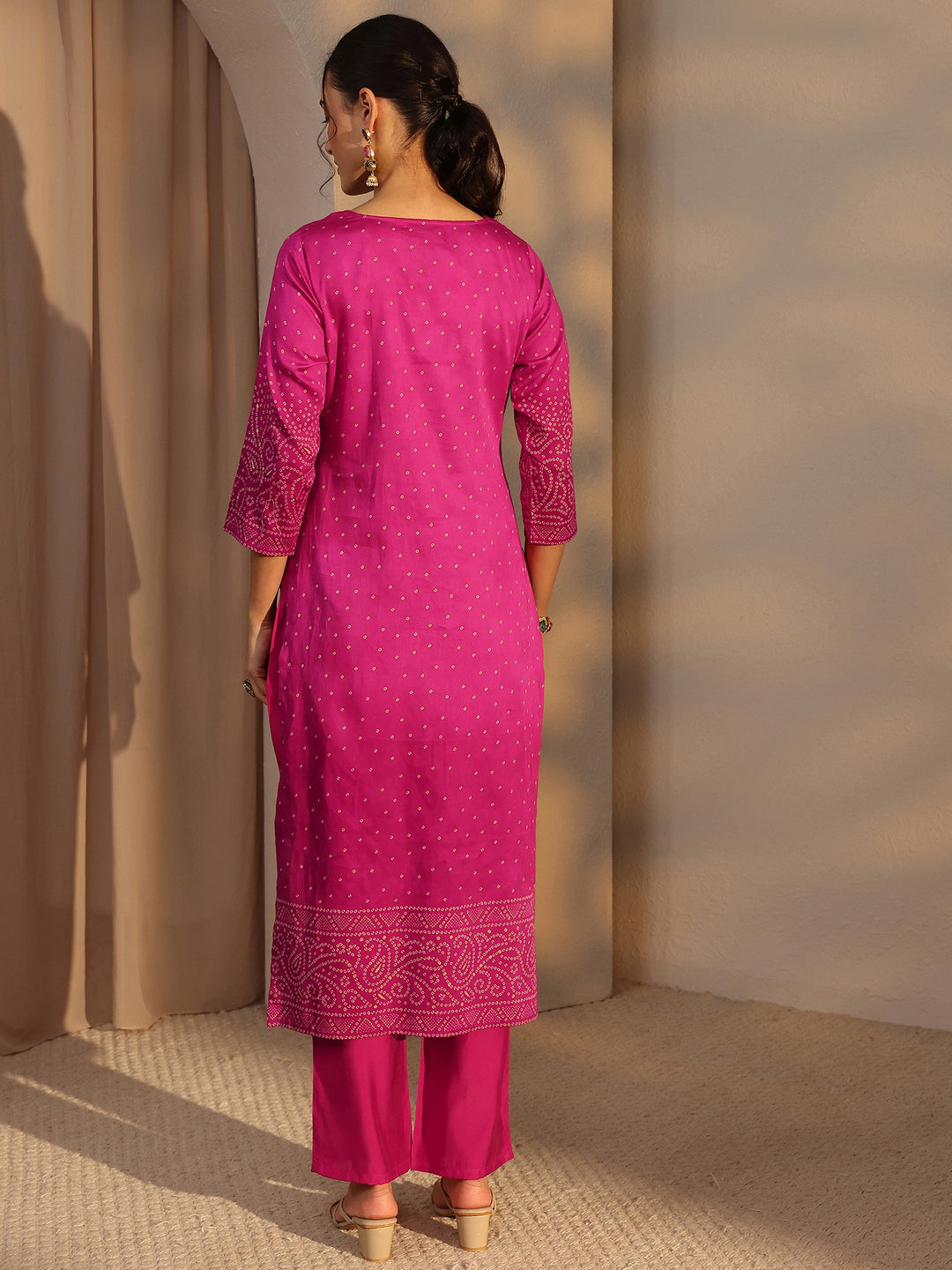  Pink Bandhani Printed Cotton Straight Kurta 