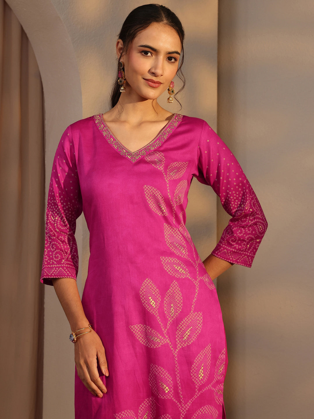  Pink Bandhani Printed Cotton Straight Kurta 