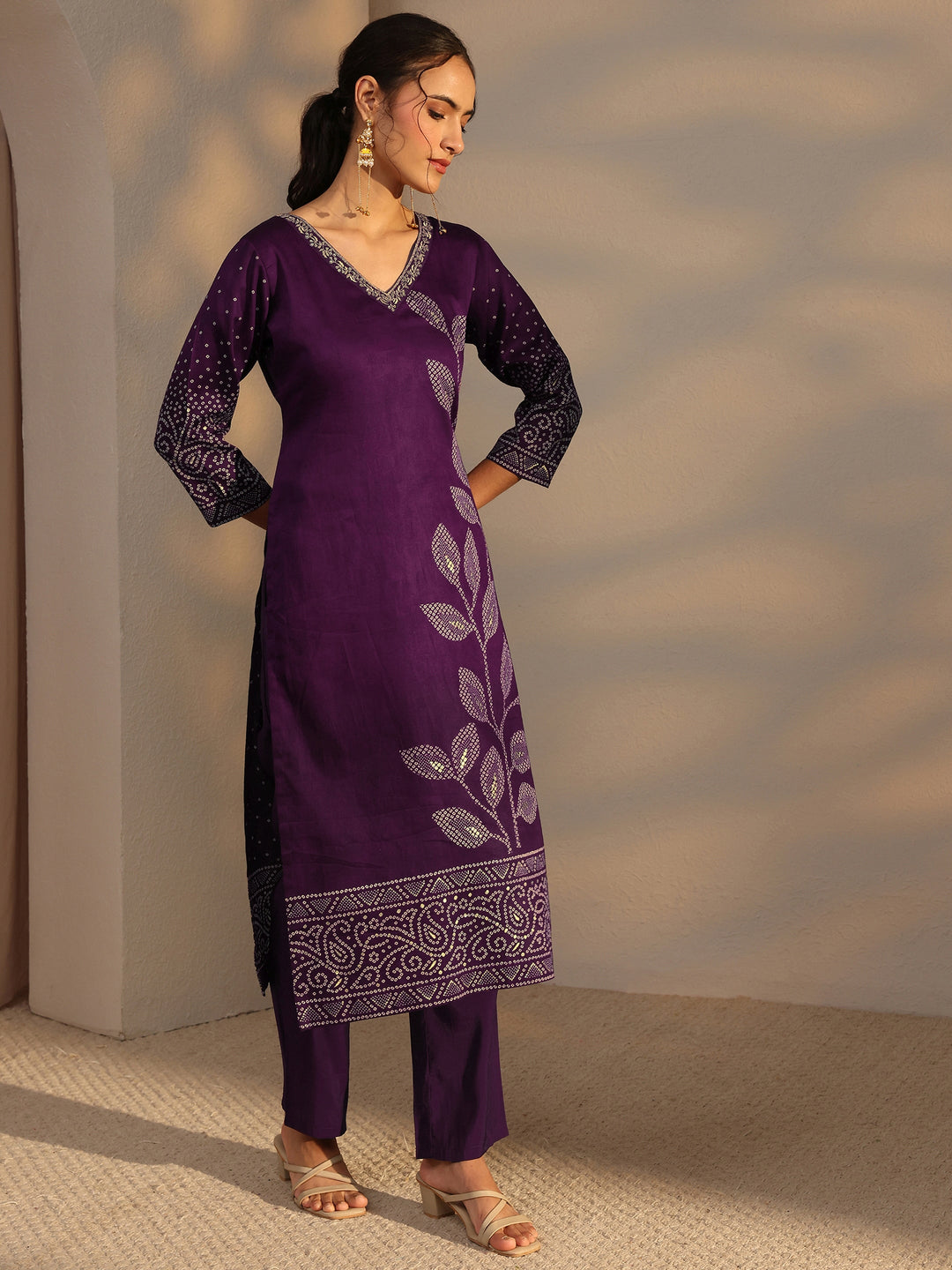  Burgundy Bandhani Printed Cotton Straight Kurta 