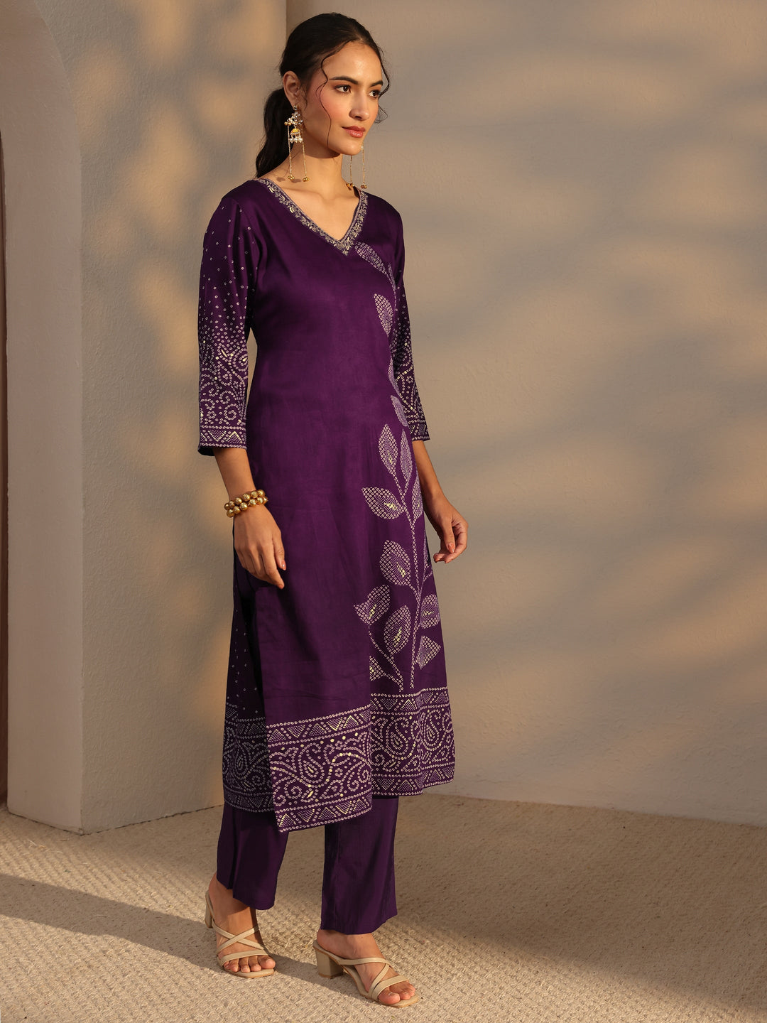  Burgundy Bandhani Printed Cotton Straight Kurta 
