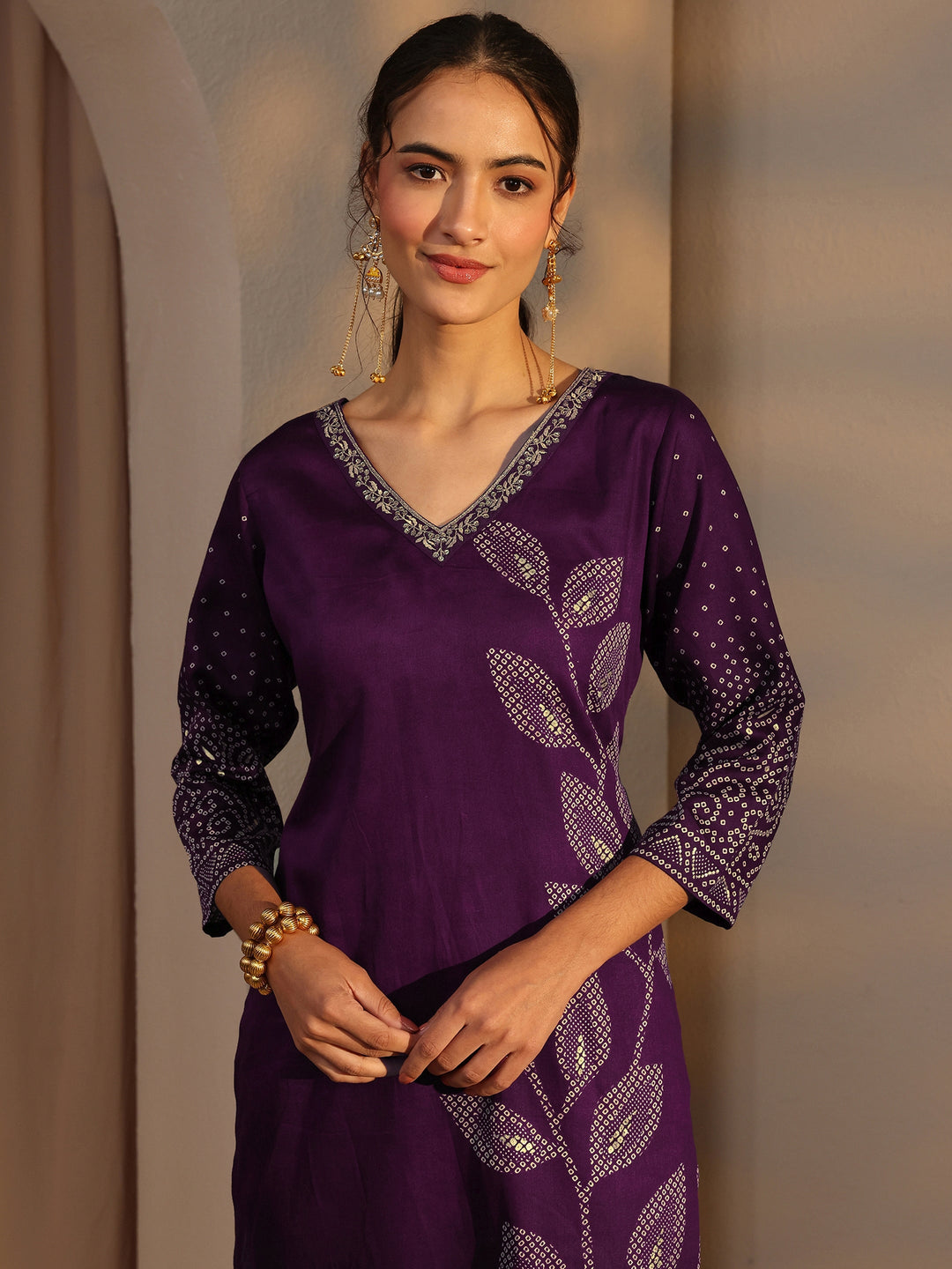 Burgundy Bandhani Printed Cotton Straight Kurta 