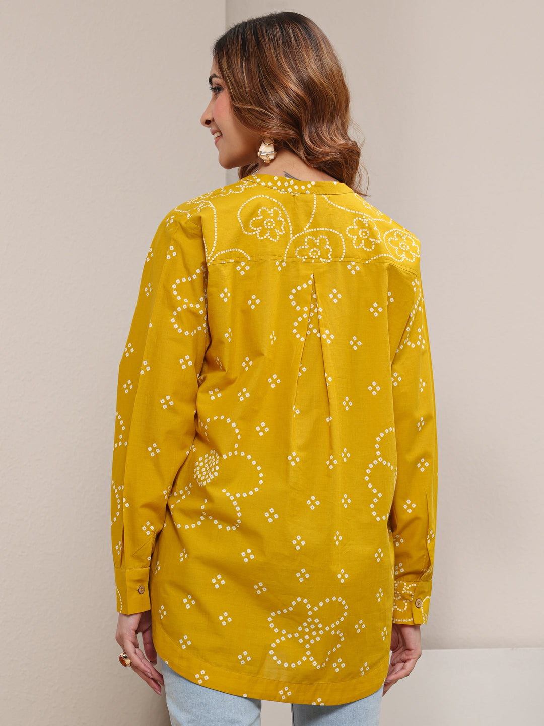  Mustard Bandhani Printed Cotton Shirt 