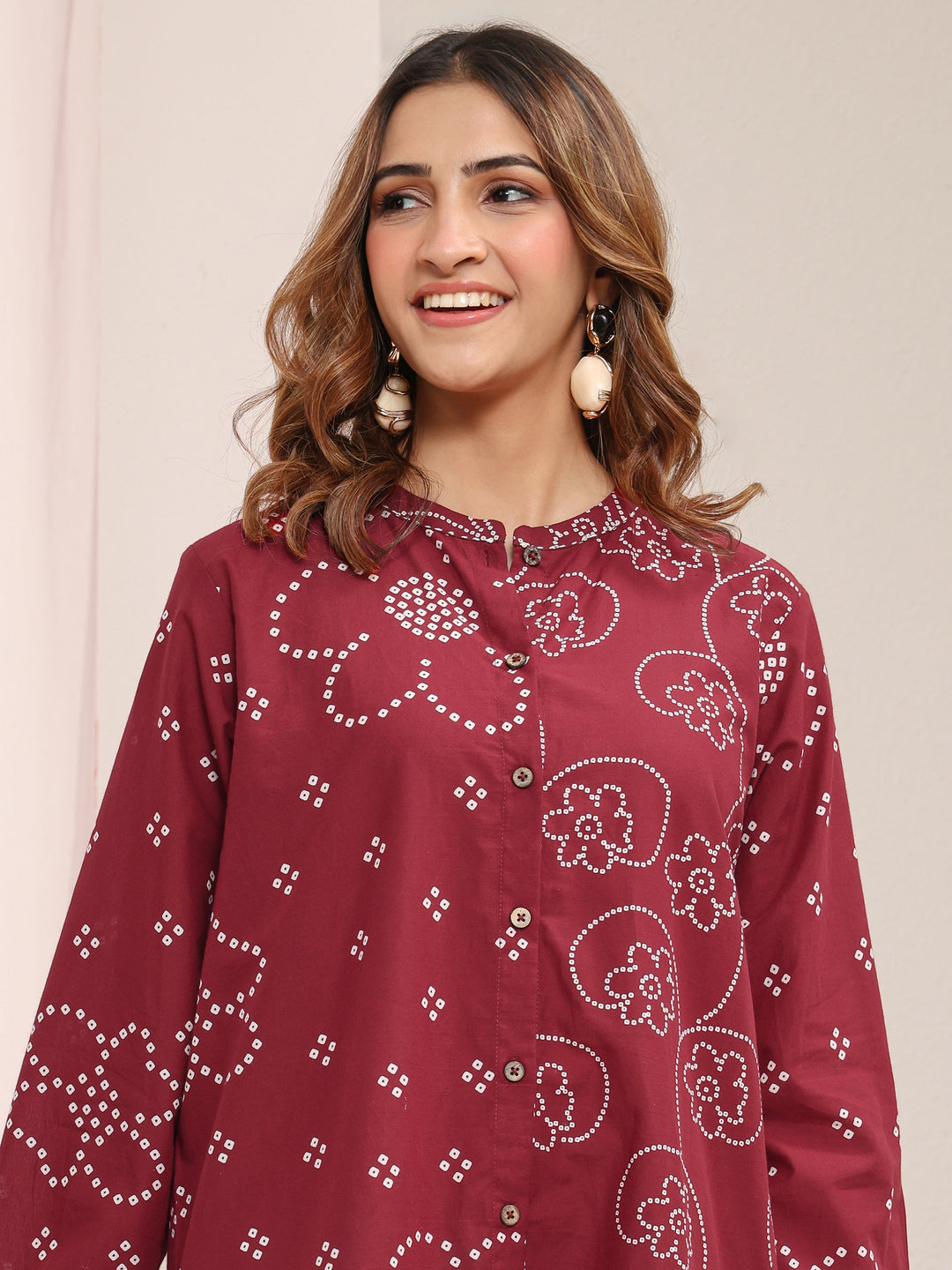  Red Floral Printed Cotton Shirt 