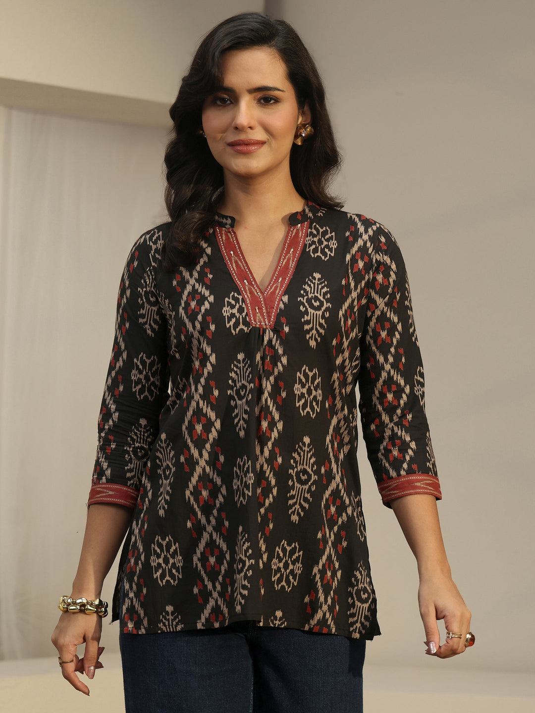 Libas Black Printed Cotton Short Kurti 
