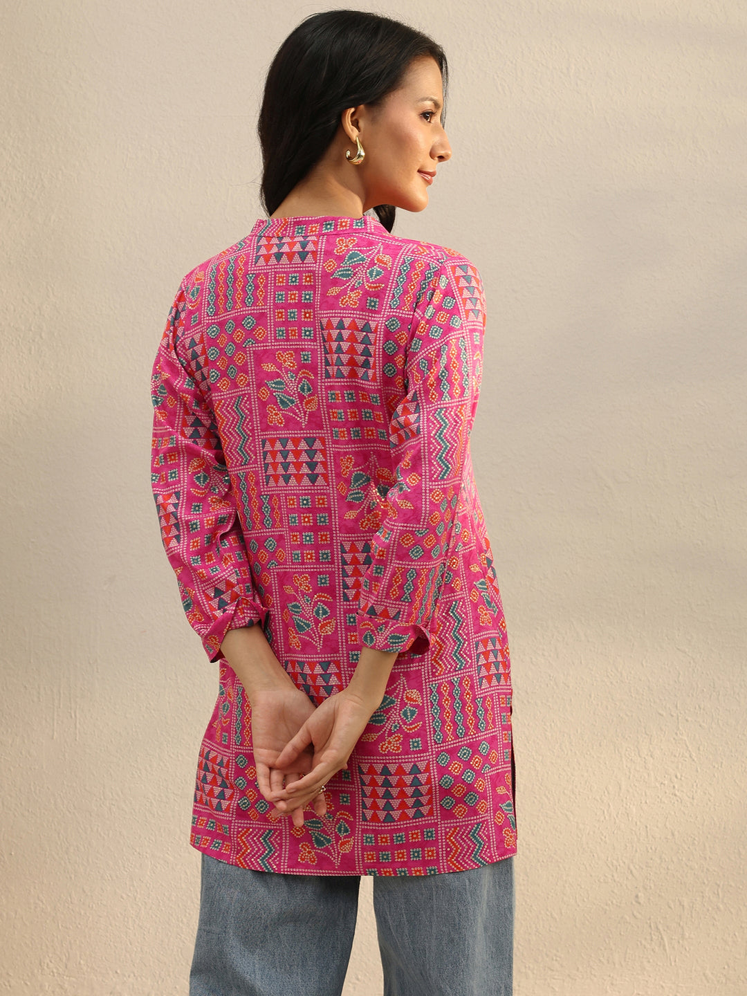  Pink Multi Printed Rayon Straight Tunic 