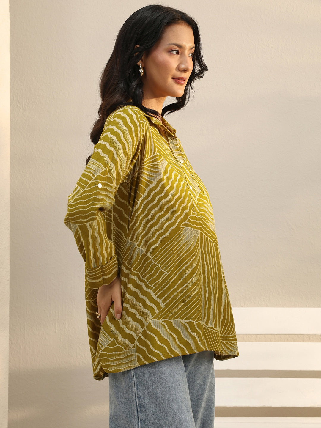  Green Abstract Printed Silk Blend Tunic 