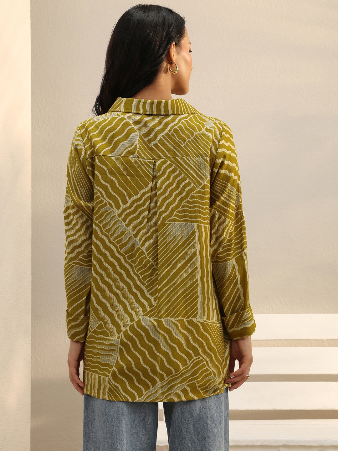  Green Abstract Printed Silk Blend Tunic 