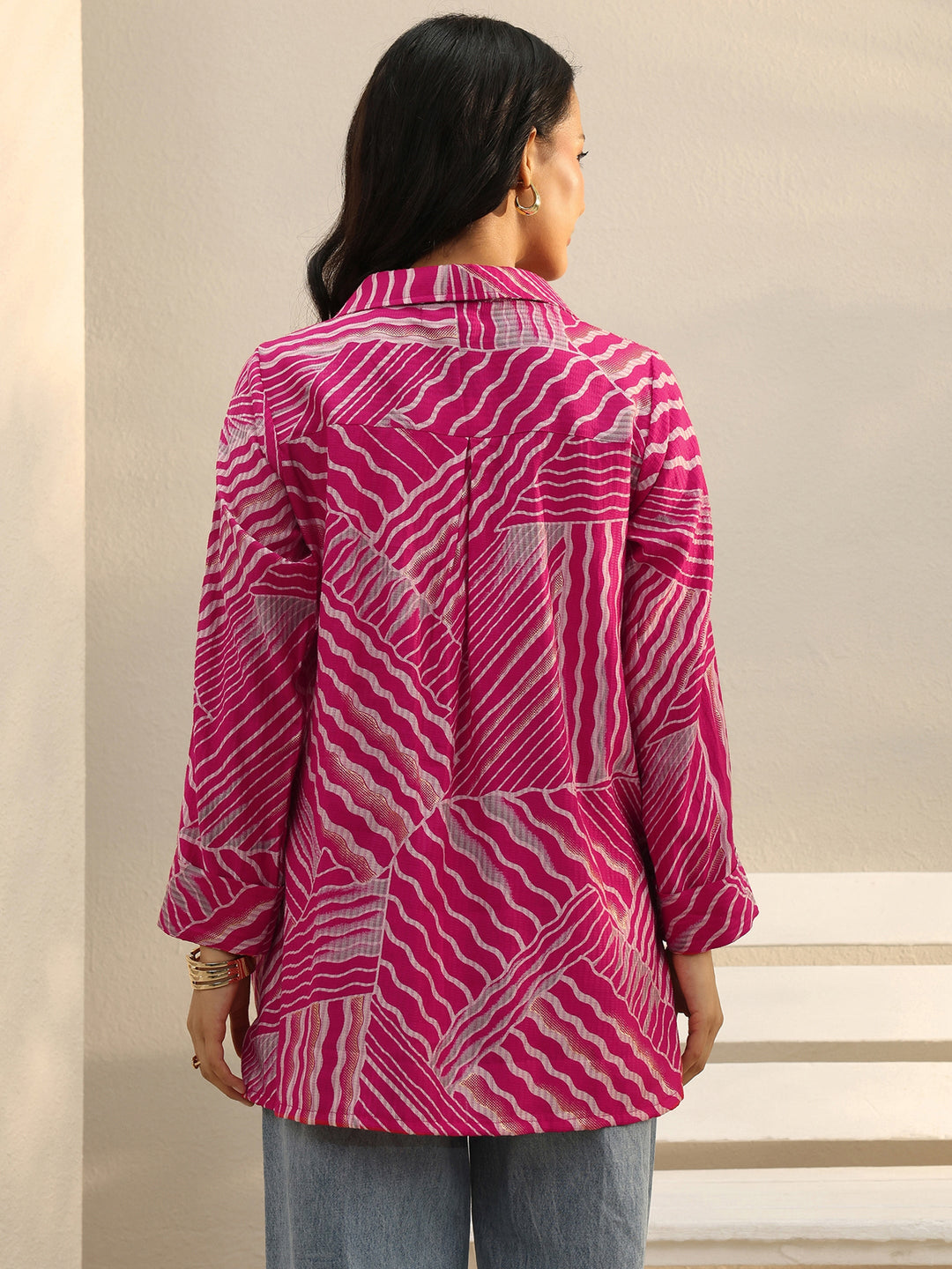  Pink Abstract Printed Silk Blend Tunic 