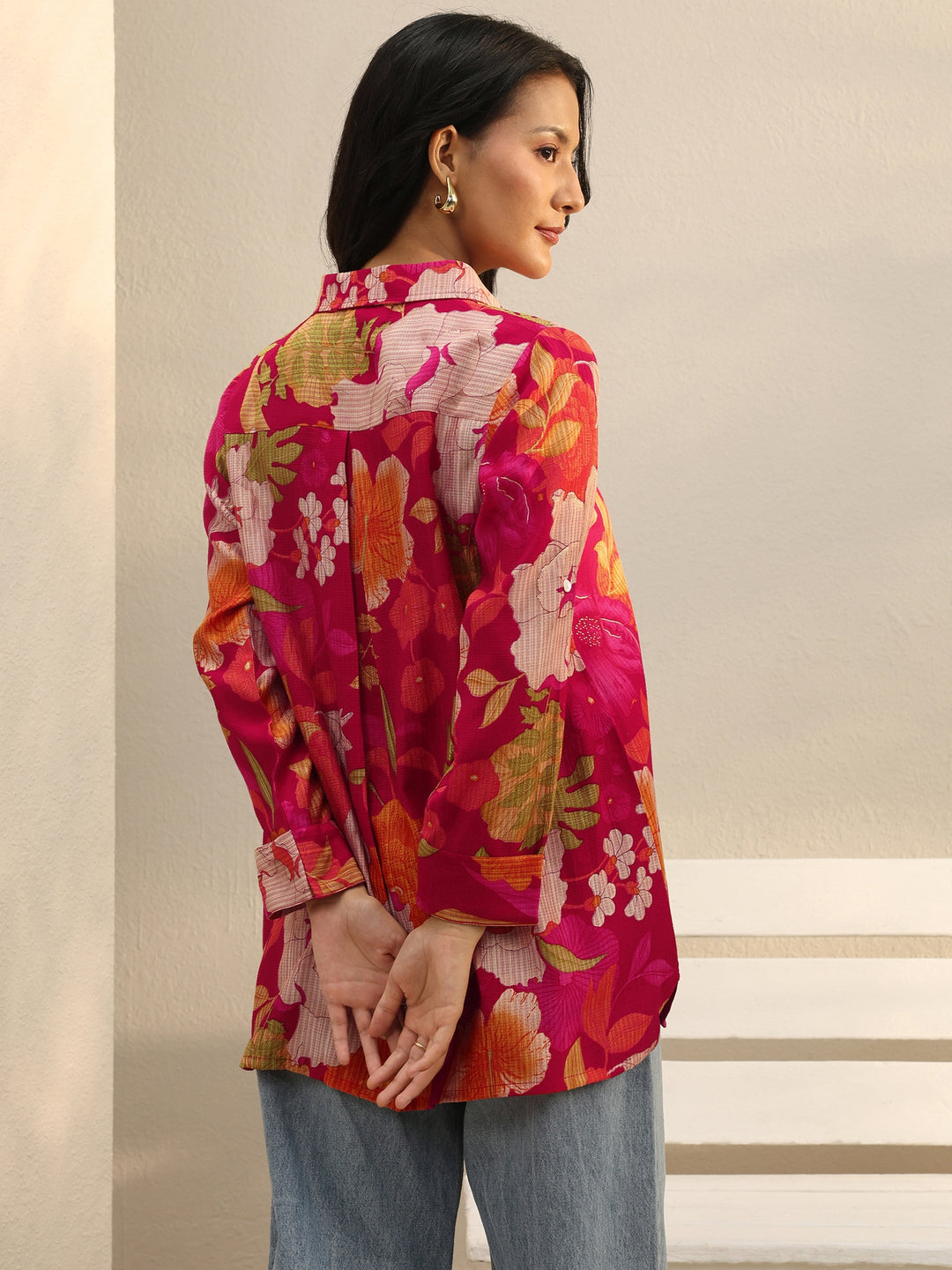  Pink Floral Printed Silk Blend Tunic 