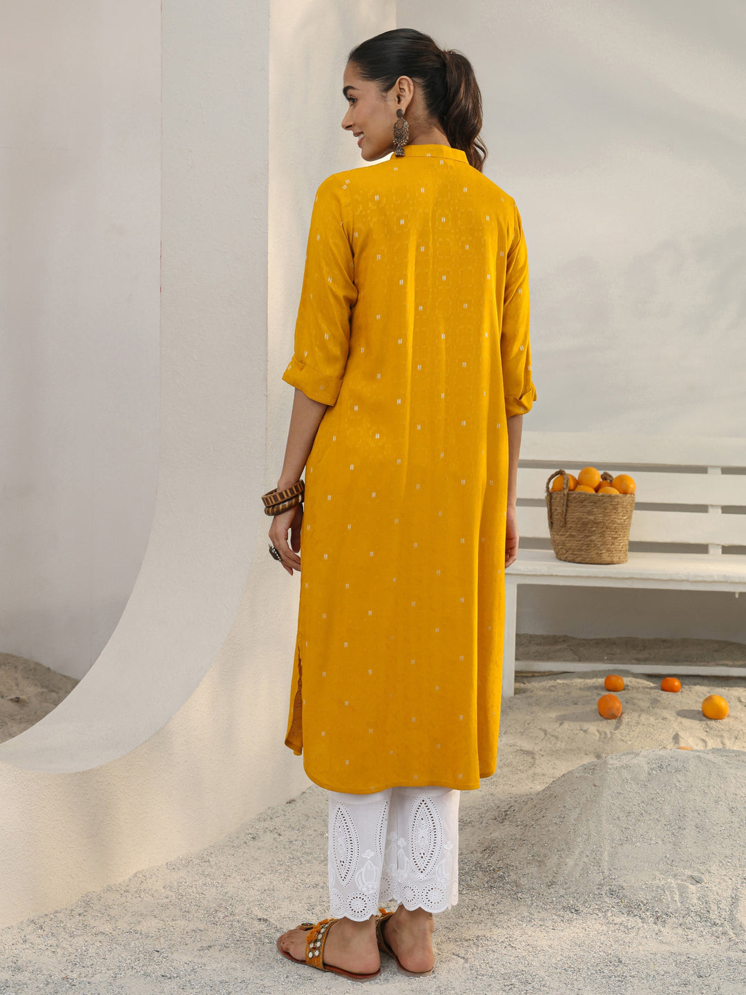  Mustard Woven Design Rayon Straight Kurta 