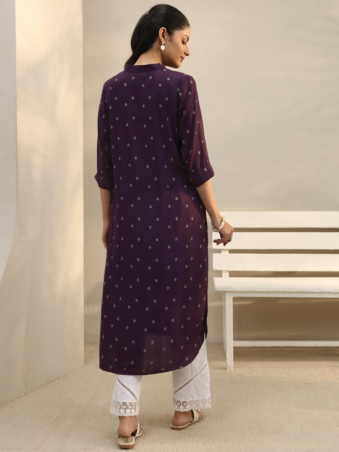 Burgundy Woven Design Rayon Straight Kurta 