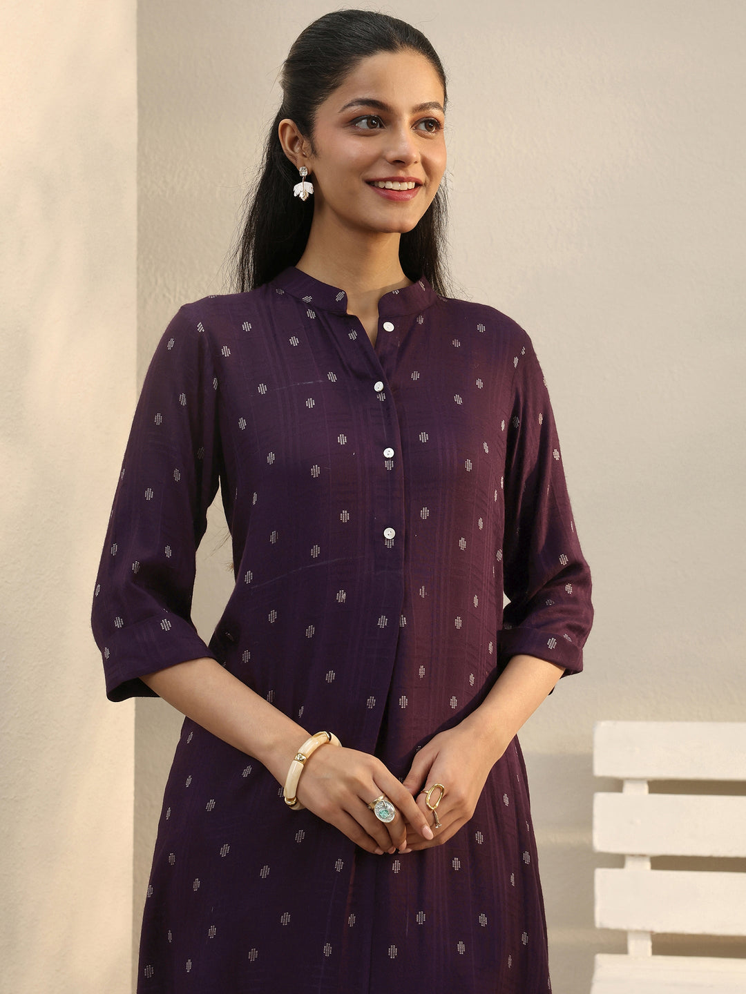  Burgundy Woven Design Rayon Straight Kurta 