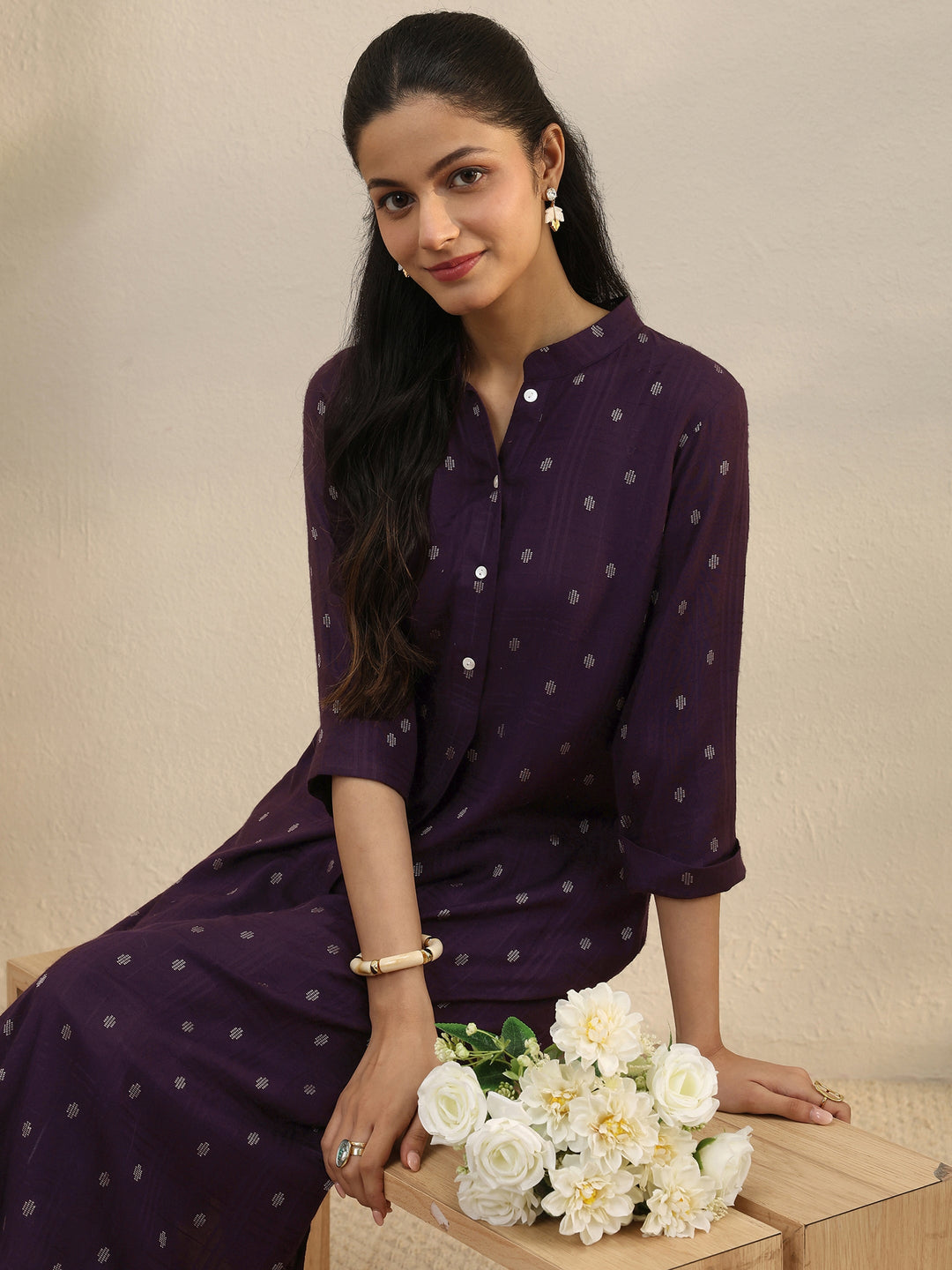  Burgundy Woven Design Rayon Straight Kurta 