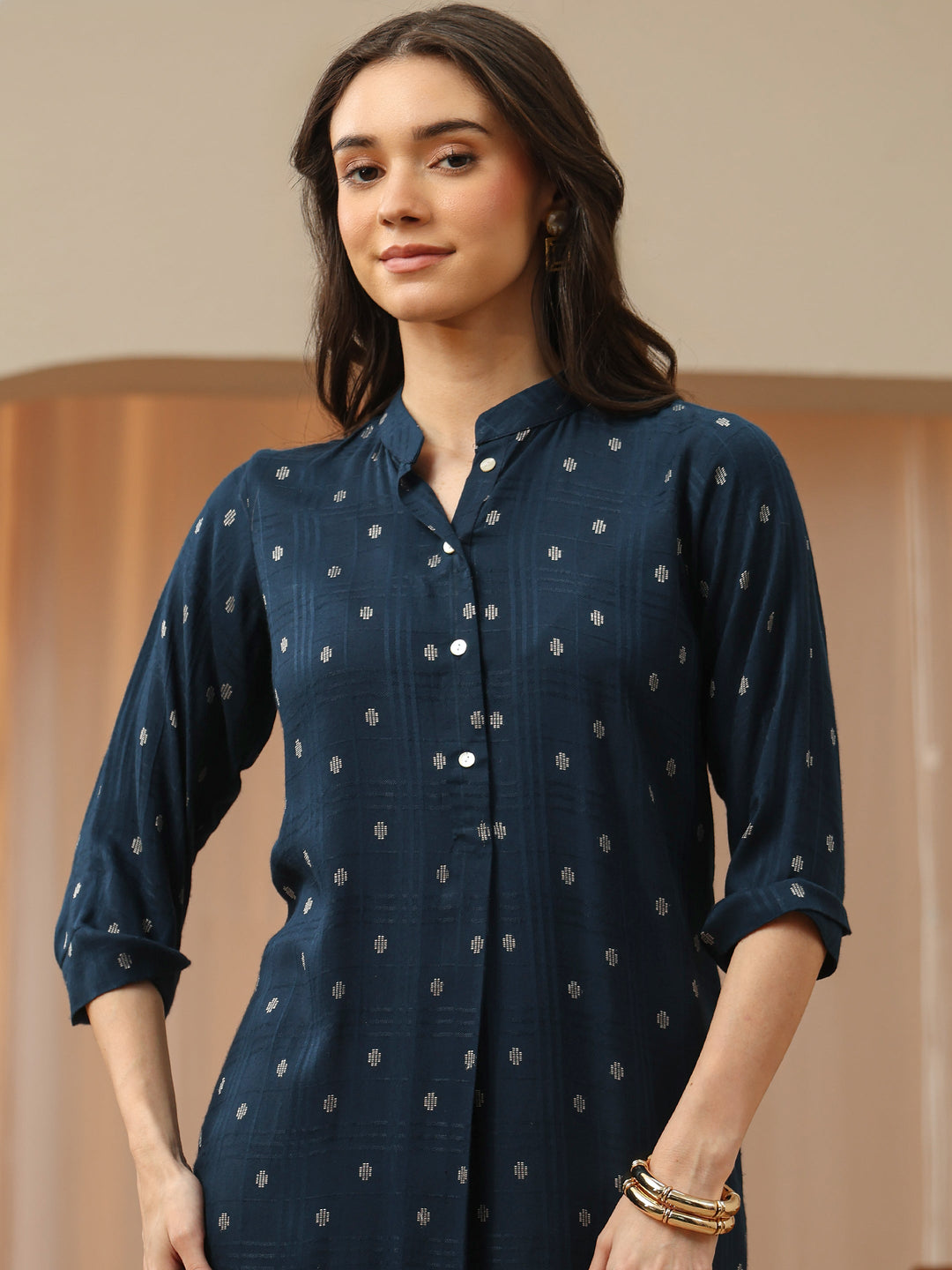 Off White Abstract Printed Panelled A-Line Kurta 