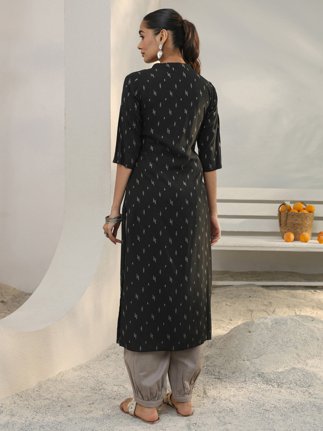  Black Woven Design Rayon Straight Kurta 