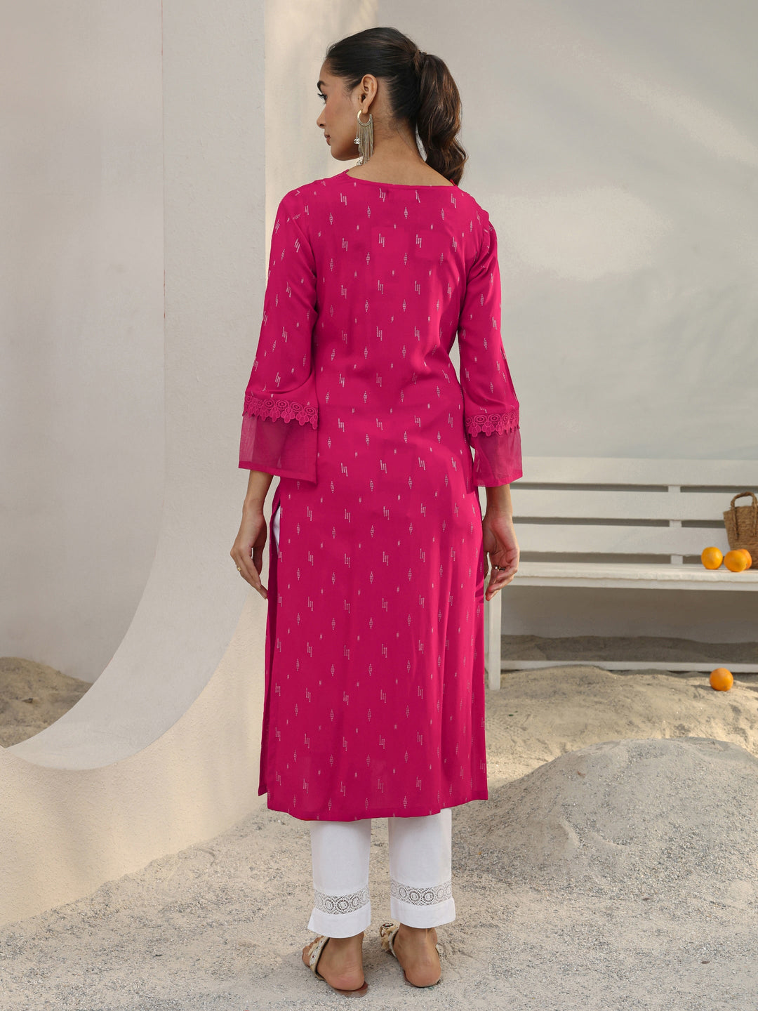  Pink Woven Design Rayon Straight Kurta 