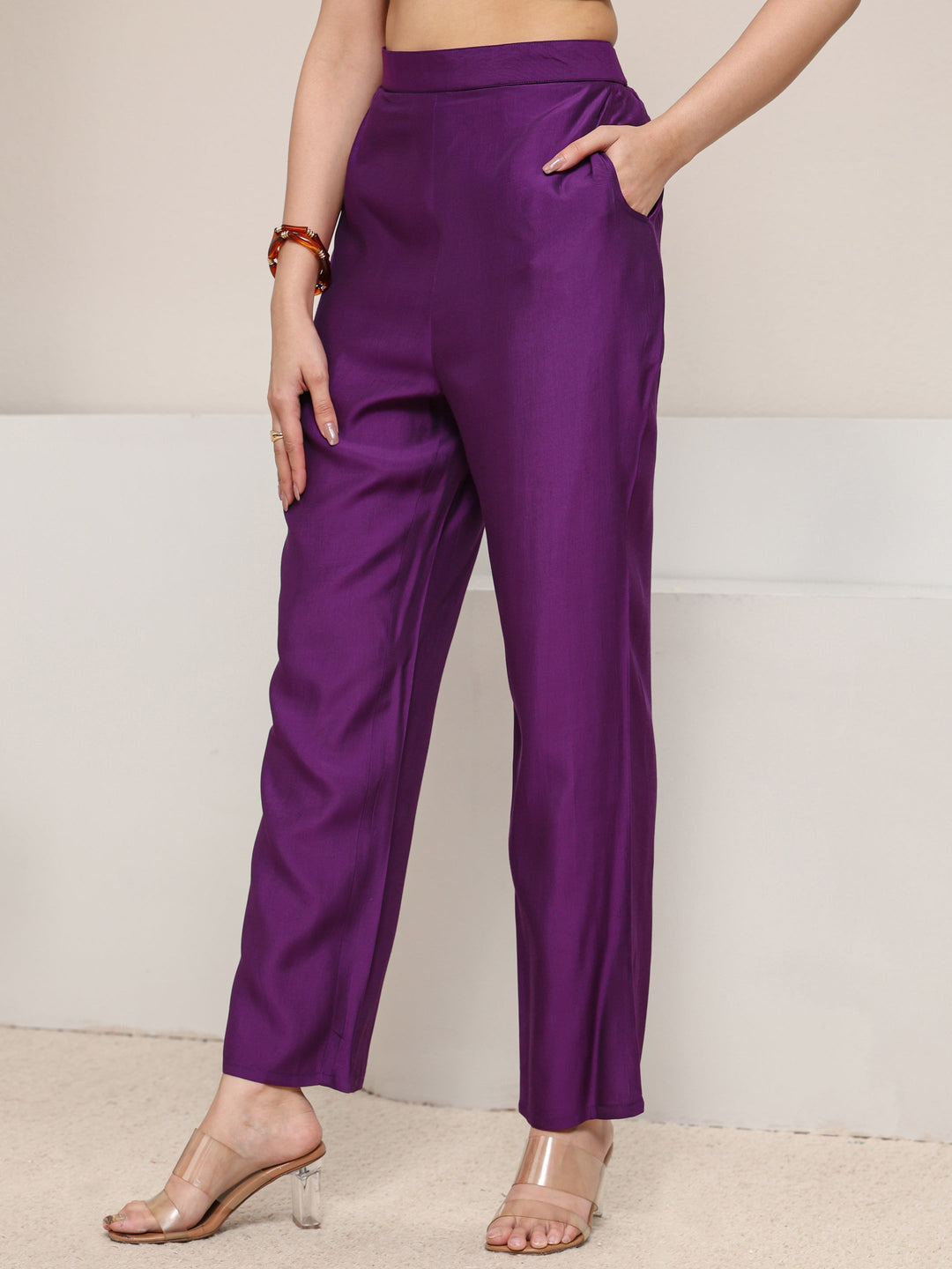 Purple Floral Embroidered Silk Blend A-Line Kurta 