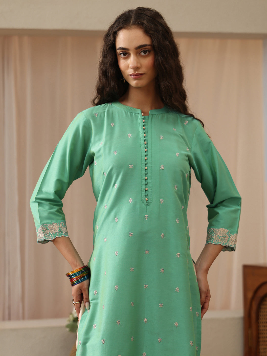  Off White Abstract Printed Panelled A-Line Kurta 