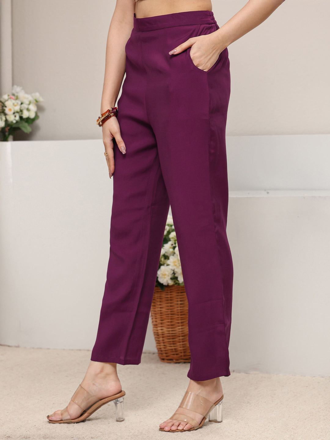  Magenta Embroidered Silk Blend Straight Kurta 