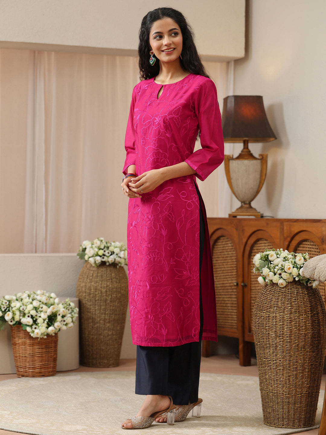  Off White Abstract Printed Panelled A-Line Kurta 