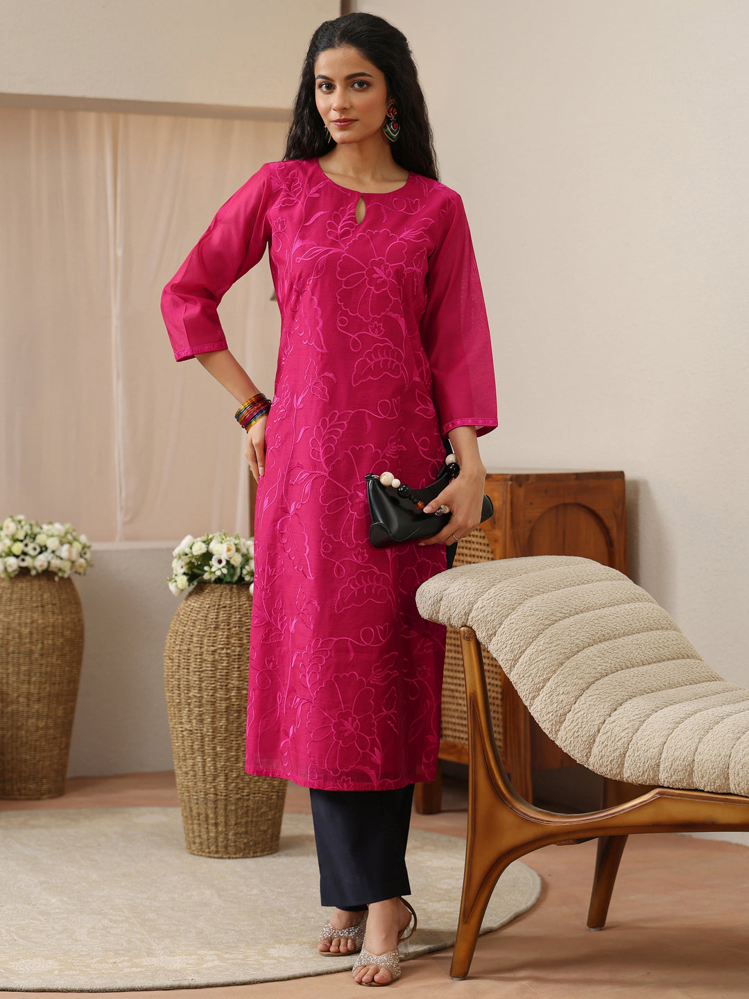  Off White Abstract Printed Panelled A-Line Kurta 