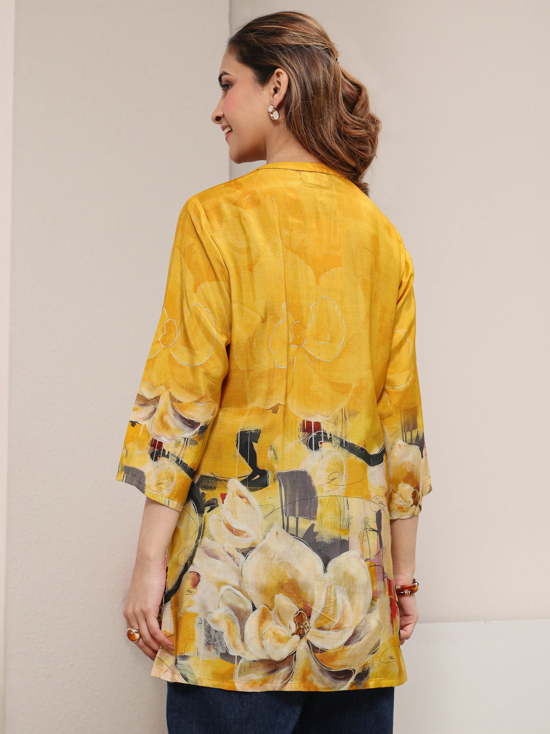  Mustard Abstract Printed Muslin Shirt 