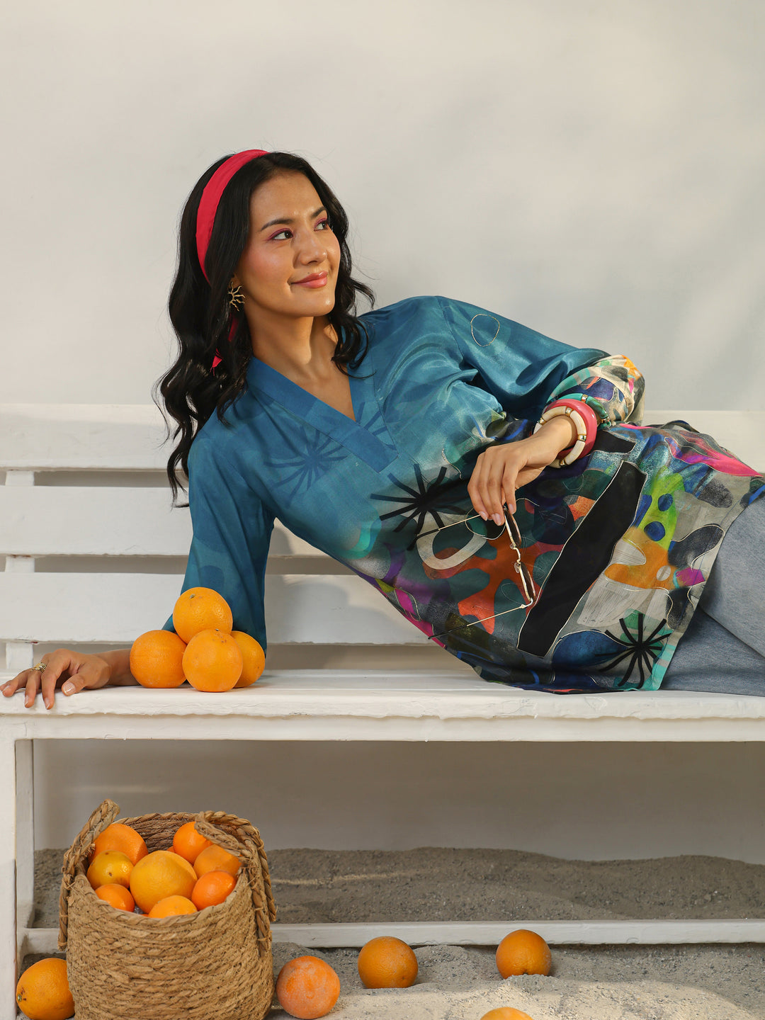  Blue Abstract Printed Muslin Straight Short Kurti 