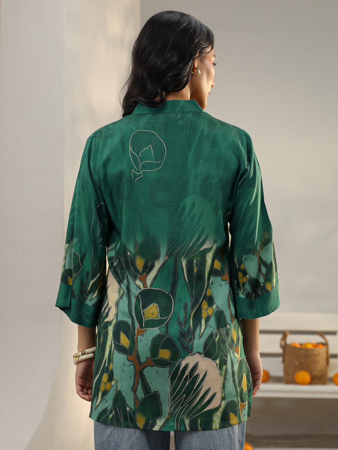  Green Abstract Printed Muslin Straight Short Kurti 