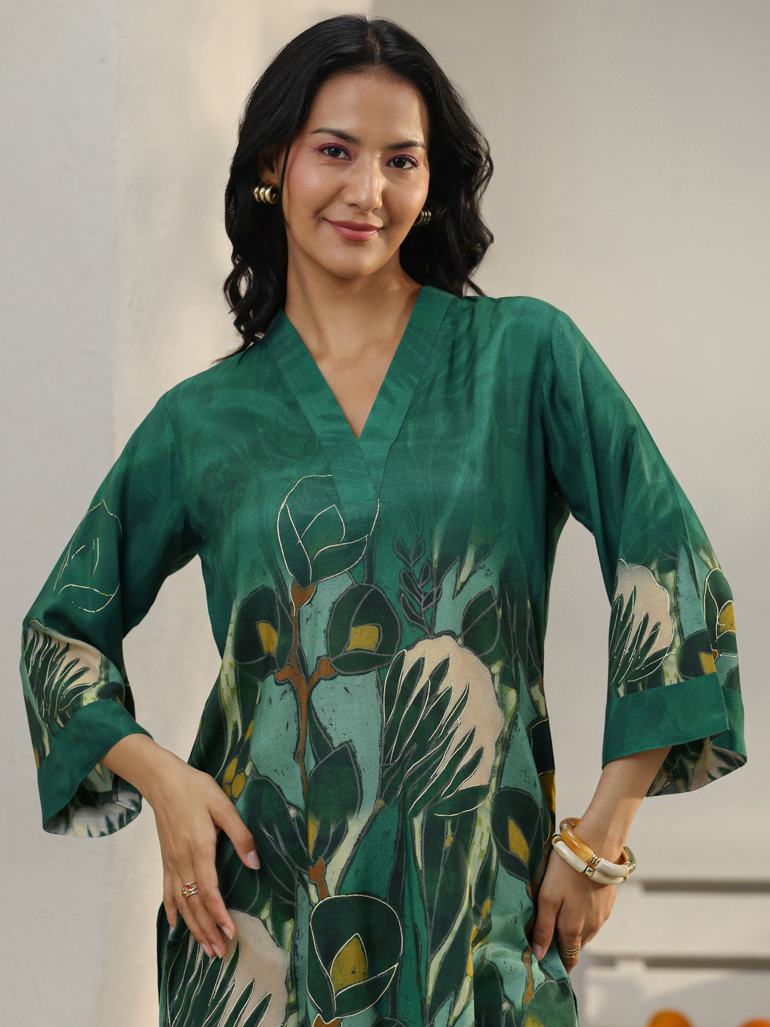  Green Abstract Printed Muslin Straight Short Kurti 