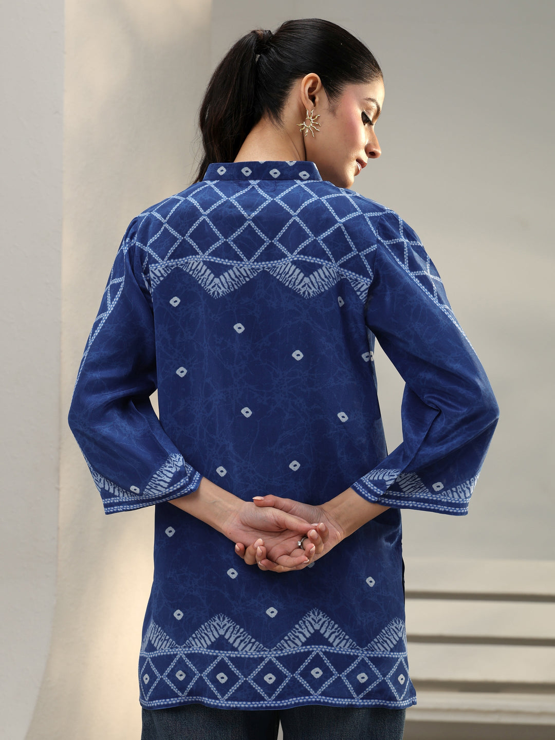  Blue Bandhani Printed Crepe Shirt 