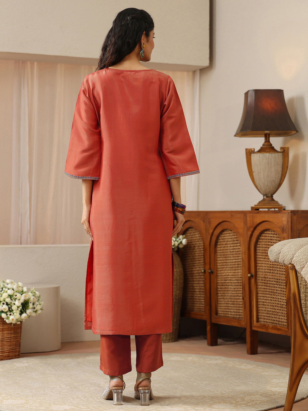  Off White Abstract Printed Panelled A-Line Kurta 