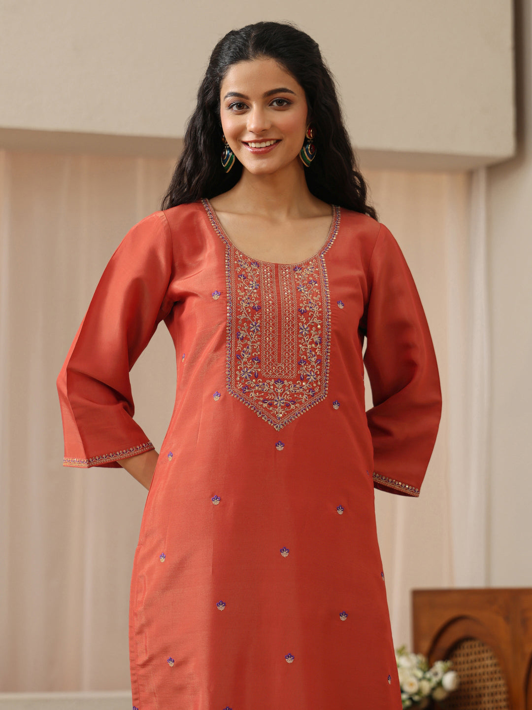  Off White Abstract Printed Panelled A-Line Kurta 