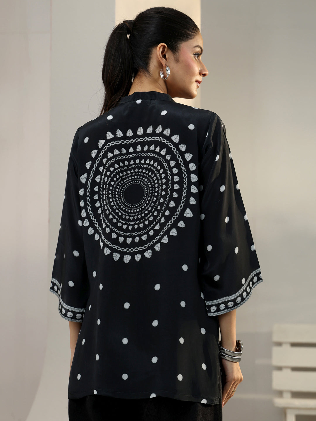  Black Ethnic Printed Crepe Shirt 