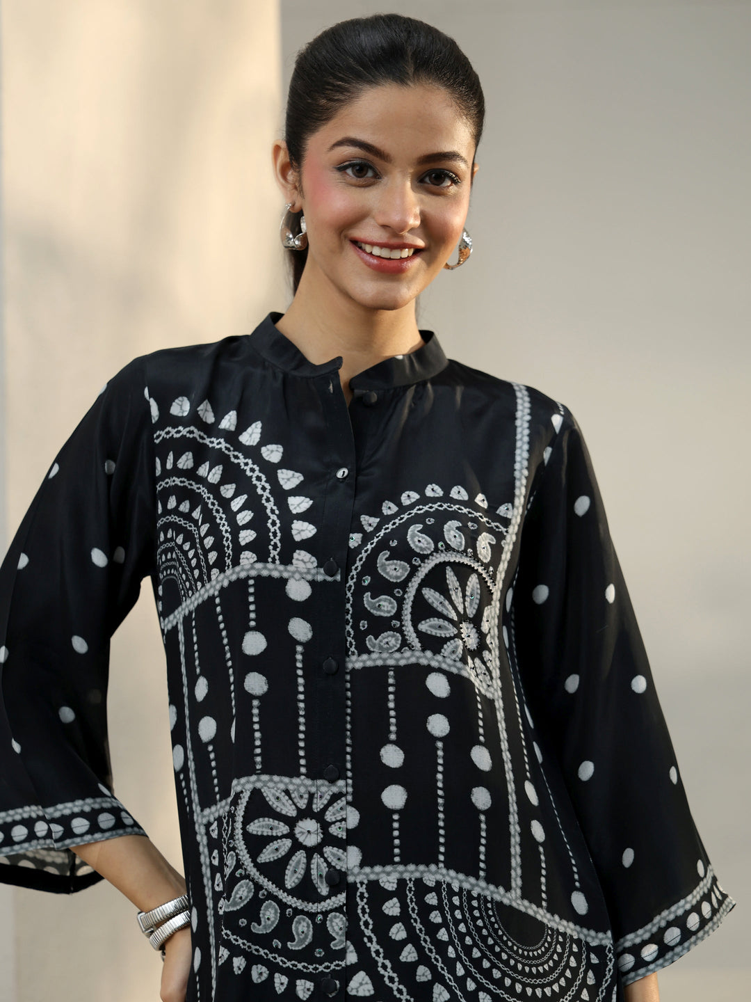  Black Ethnic Printed Crepe Shirt 