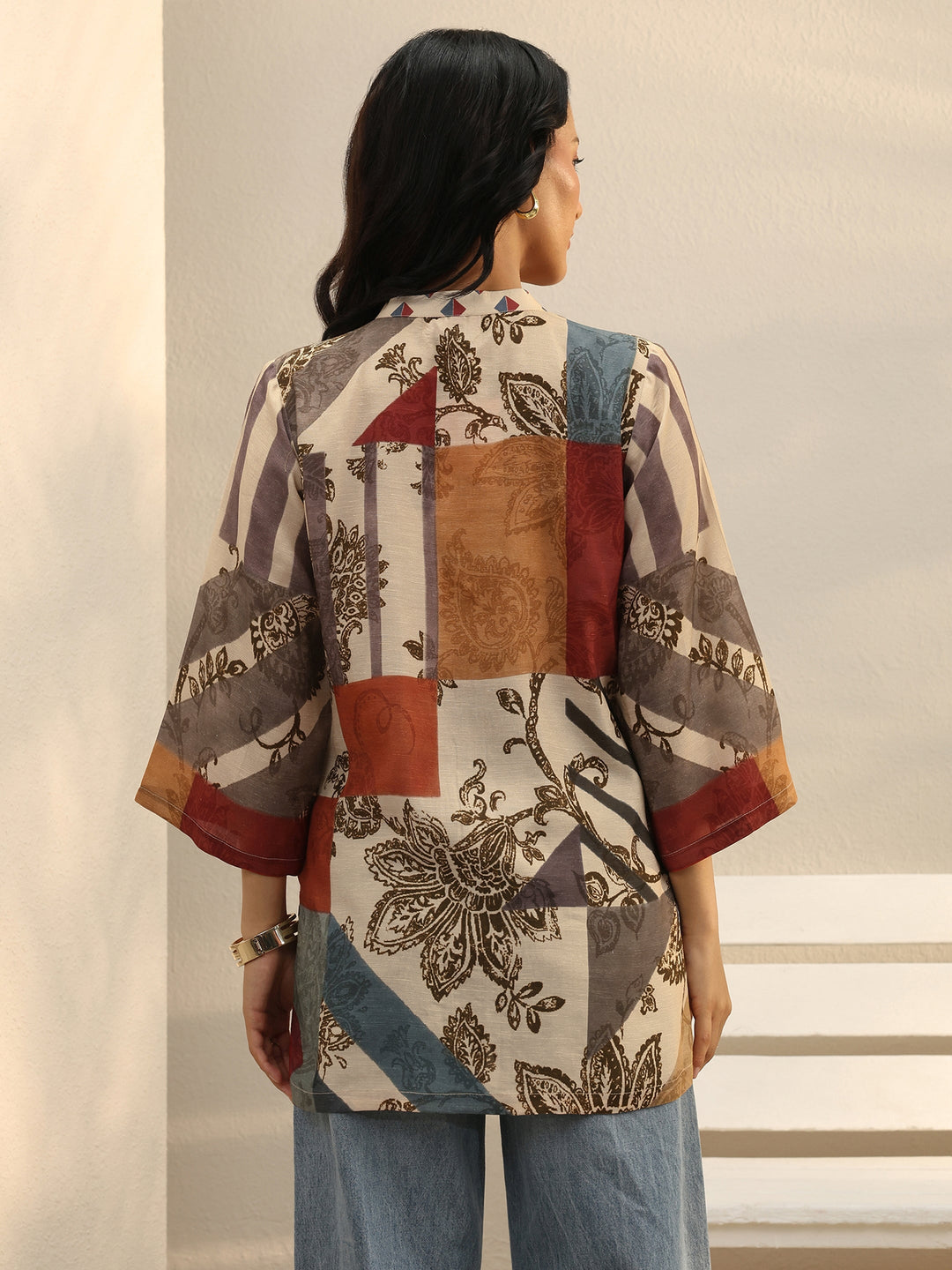 Multi Colour Floral Printed Linen Shirt 