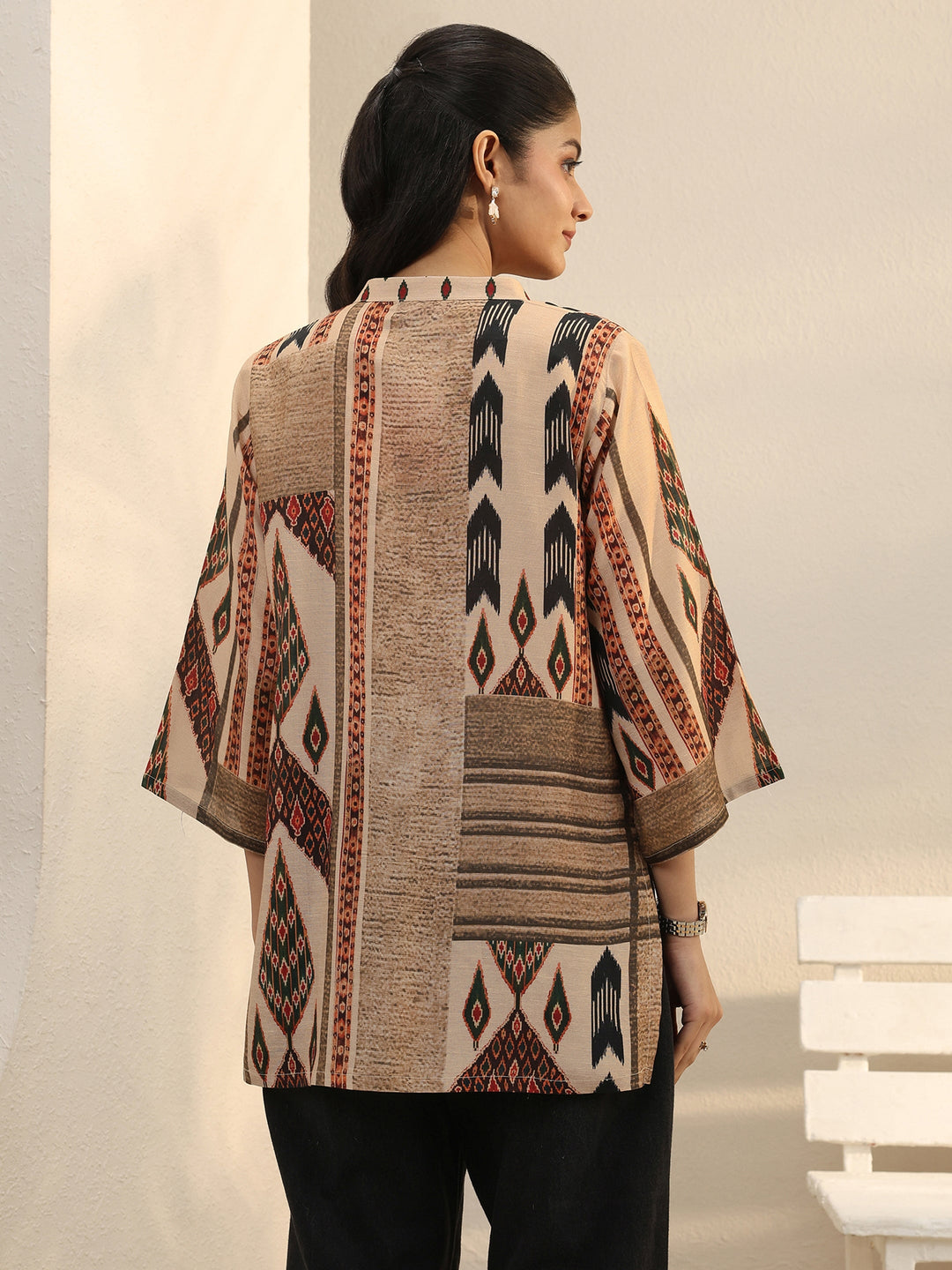 Multi Colour Ethnic Printed Linen Shirt 